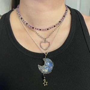 Opalite wire wrapped necklace with black onyx bead